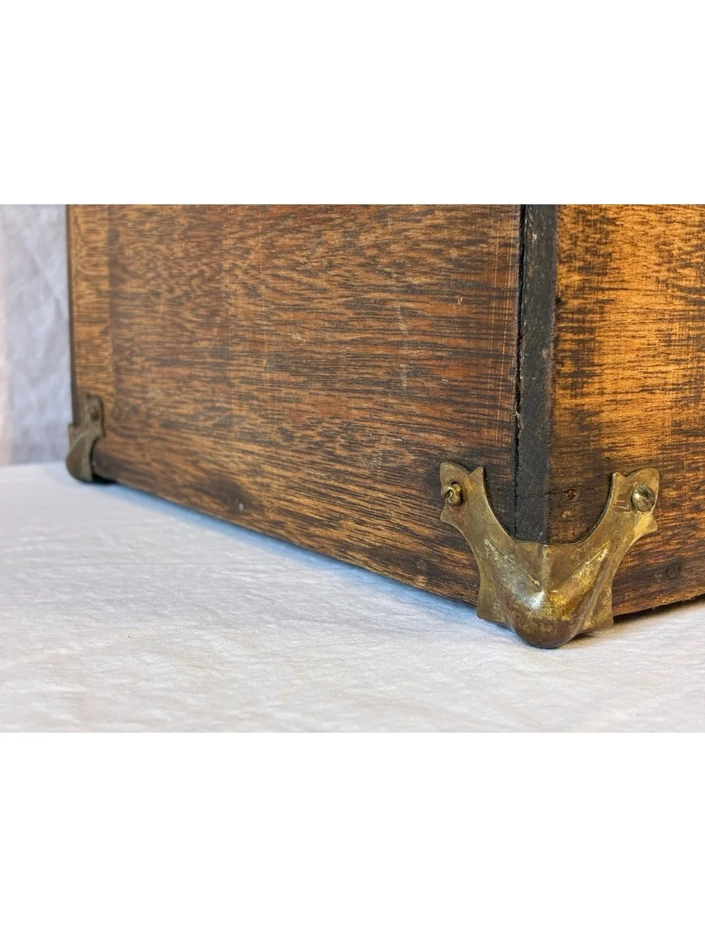 Vintage Wooden Storage Box with Brass Hardware and Corner Protectors